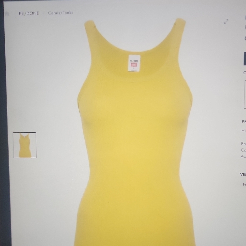Re/Done Fine Ribbed Tank Top Pear Size M